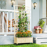 Wooden Planter with Trellis, Raised Garden Bed with Wheels, Nature Wood