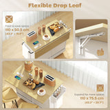 Kitchen Island Cart with Charging Station and Drop Leaf, Kitchen Island Table on Wheels with Trash Can Cabinet