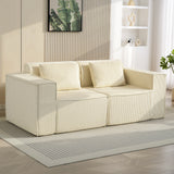 Boneless Couch, Corduroy 3 Seater Sofa with Deep Seat, 2 Pillows