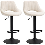 Bar Stools Set of 2, Swivel Counter Height Barstools with Adjustable Height, Linen Upholstered Bar Chairs with Round Metal Base and Footrest