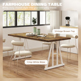 Table de cuisine fermette pour 8, Table à manger rectangulaire avec plateau épais et pieds en acier