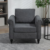 Vintage Armchair, Upholstered Accent Chair with Rolled Arms, Gourd-Shaped Rubber Wood Legs