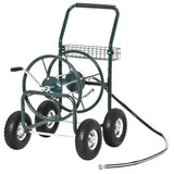 Chariot Enrouleur de Tuyau de Jardin, Organiseur Portatif de Tuyau avec Système Guide Tuyau, 4 Roues et Panier Rangement pour Cour