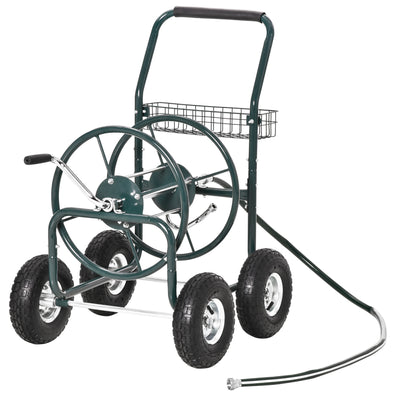 Garden Hose Reel Cart, Portable Hose Organizer with Hose Guide System, 4 Wheels & Storage Basket for Yard