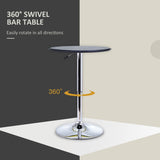 Modern Round Bar Table Adjustment Height Home Pub Bistro Desk Faux Leather Covered Wooden Top Chrome Base
