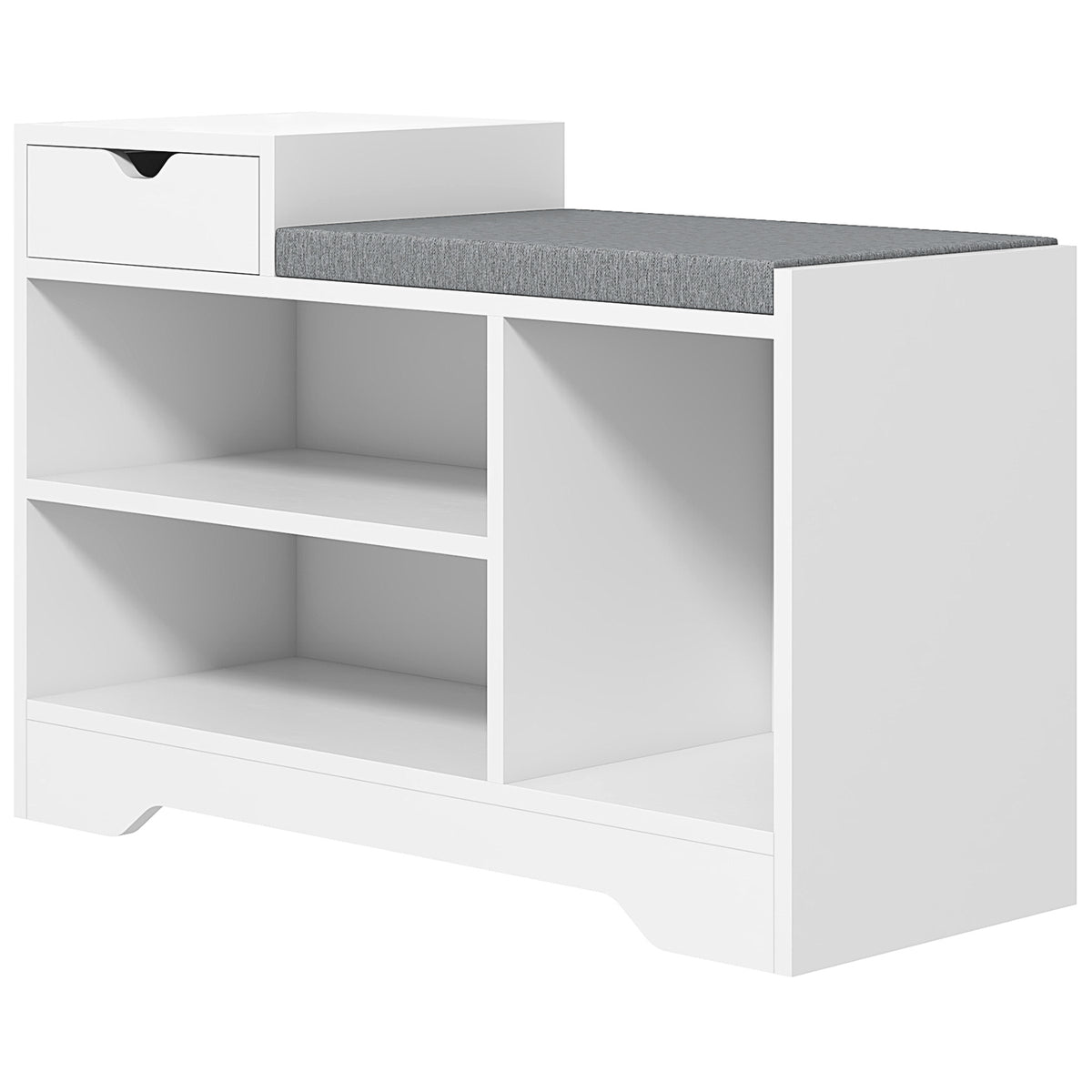 Upholstered Shoe Storage Bench, Hallway Shoe Storage with Seat, Drawer, 3 Open Shelves for Entryway