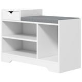Upholstered Shoe Storage Bench, Hallway Shoe Storage with Seat, Drawer, 3 Open Shelves for Entryway