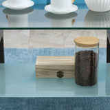Table basse rectangulaire en verre, table centrale à 2 niveaux avec plateau en verre trempé et étagère de rangement pour salon