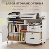 Mobile Printer Stand with Charging Station and USB Ports, Locking Filing Cabinet for A4 and Letter Size