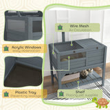 Wooden Tortoise House Habitat with Shelf, Light Support Frame, Tray for Indoor Use, 33