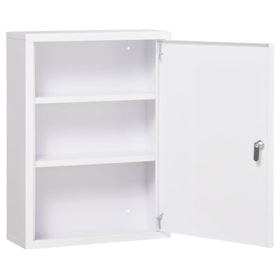 Lockable Medicine Cabinet, 3 Tier Steel Medical Wall Box with 2 Keys and Shelves for Bathroom