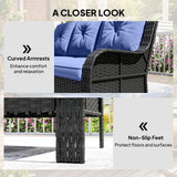 Sofa patio en osier avec coussins, canapé extérieur rotin 3 places pour patio