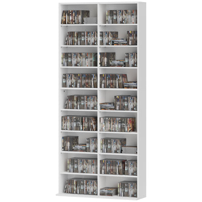 9-Tier DVD Shelf with 18 Compartments and 14 Adjustable Shelves, Holds 640 CDs, 360 DVDs or 430 Blu-rays