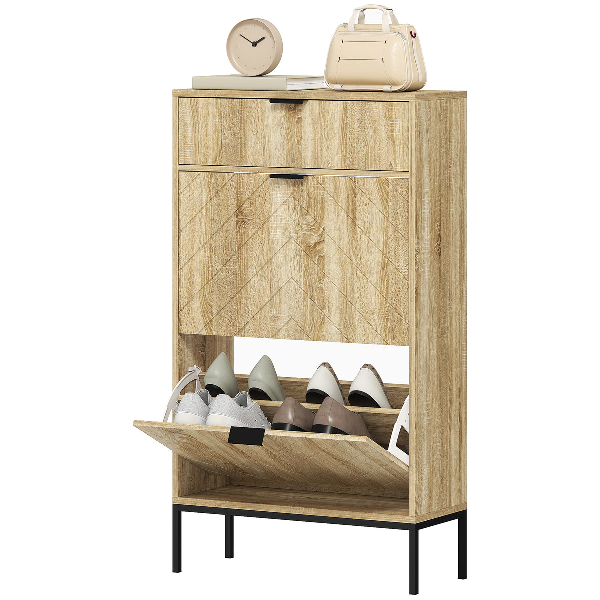 Meuble à chaussures étroit avec tiroirs basculants, cabinet à chaussures avec tablettes ajustables, tiroir coulissant, capacité 8 paires