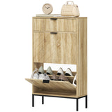 Meuble à chaussures étroit avec tiroirs basculants, cabinet à chaussures avec tablettes ajustables, tiroir coulissant, capacité 8 paires