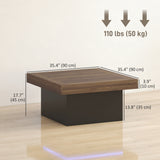 Square Coffee Table with 16-Colour LED Lights, 35-inch Modern Center Table for Living Room