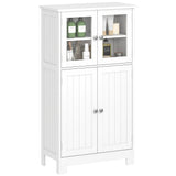 Bathroom Floor Storage Cabinet with Tempered Glass Doors and Adjustable Shelf