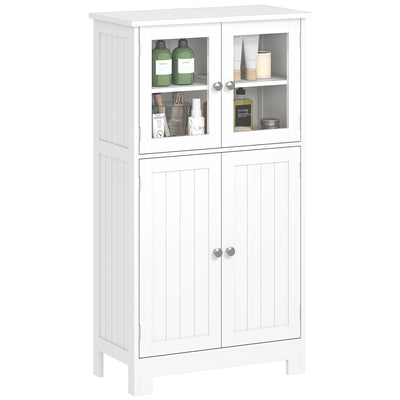 Bathroom Floor Storage Cabinet with Tempered Glass Doors and Adjustable Shelf