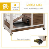 Wooden Indoor Rabbit Hutch Elevated Bunny Cage Habitat with Enclosed Run with Wheels
