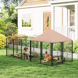 Outdoor Dog Kennel with Rotating and Adjustable Height Bowls