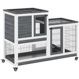 Wooden Rabbit Hutch, Indoor Bunny Cage with Wheels