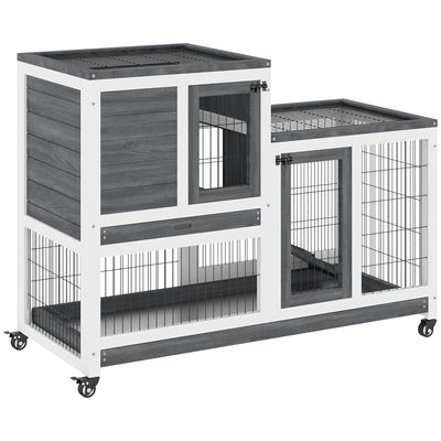 Wooden Rabbit Hutch, Indoor Bunny Cage with Wheels