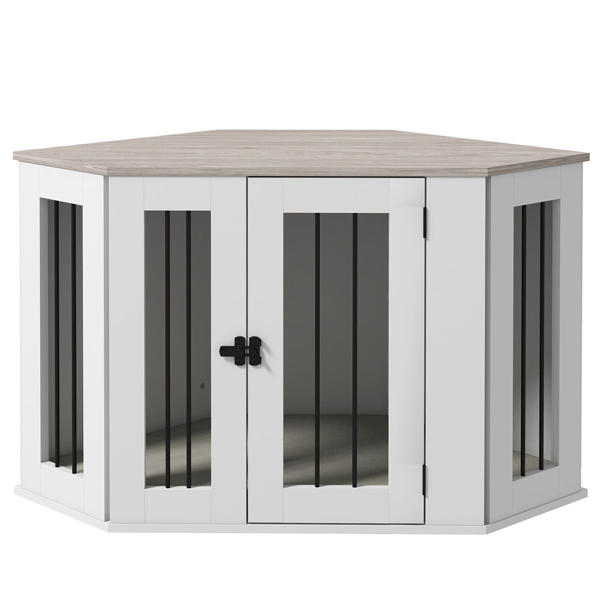 Dog Crate Furniture with Cushion, 41 Inch Corner Design Dog Crate End Table for Medium Dogs