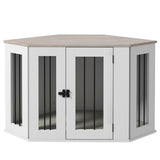 Dog Crate Furniture with Cushion, 41 Inch Corner Design Dog Crate End Table for Medium Dogs