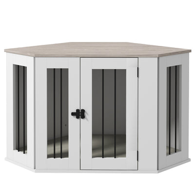 Dog Crate Furniture with Cushion, 41 Inch Corner Design Dog Crate End Table for Medium Dogs