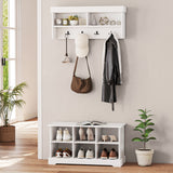 Ensemble porte-manteau et banc à chaussures, banc à chaussures d'entrée avec 8 casiers de rangement, 4 crochets pour couloir