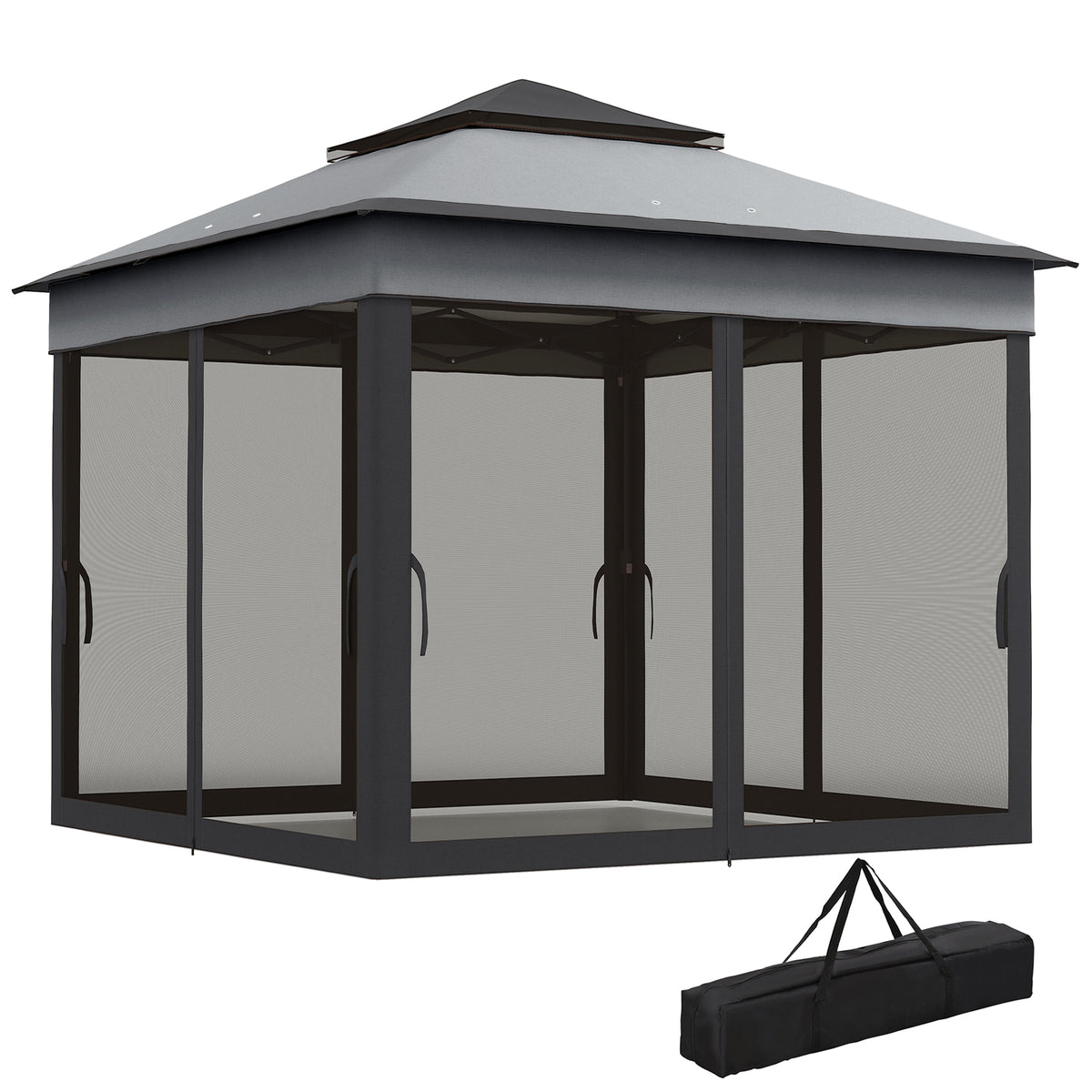 10.7 x 10.7ft Pop Up Gazebo, Adjustable Instant Sun Shelter with UV30+ Roof Cover, Removable Mesh Curtains