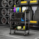 3-Tier Collapsible Tool Cart with Wheels, 150 LBS Capacity Folding Utility Cart with Handles for Garage Workshop