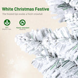 5ft Flocked Christmas Tree with Dual Colour LED Light, Pencil Hinged Xmas Tree with 11 Light Modes