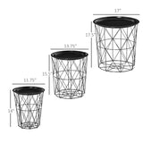 Ensemble de 3 tables gigognes avec rangement, table d'appoint ronde avec plateau amovible, tables d'appoint panier avec cadre métallique pour salon