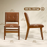 Set of 2 Kitchen Chairs, Button Tufted PU Leather Upholstered Dining Chairs with Rubberwood Legs for Dining Room