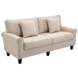 Modern 3 Seater Sofa, Corduroy Fabric 3 Seater Couch with Pine Wood Legs and Rolled Armrests for Living Room