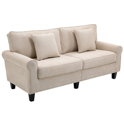 Modern 3 Seater Sofa, Corduroy Fabric 3 Seater Couch with Pine Wood Legs and Rolled Armrests for Living Room