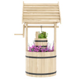Wood Wishing Well Outdoor Wooden Planter with Hanging Bucket and Drainage Hole for Garden