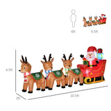 4.5ft Christmas Decoration with Santa Claus on Sleigh and 3 Deer Inflatable Santa Decor Built-in LED Lights Blow UP Decoration for Holiday Yard