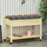 Mobile Raised Garden Bed Elevated Wood Planter Box with Lockable Wheels, Storage Shelf for Herbs Vegetables
