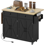 Kitchen Island with Storage, Rolling Kitchen Cart with Charging Station, Spice Rack, Drawers