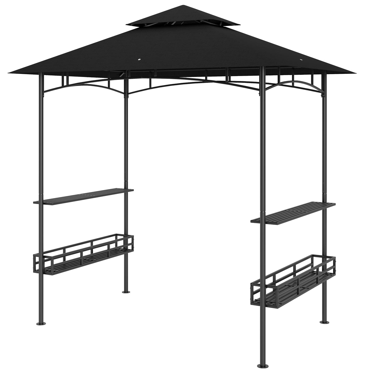 8' x 5' Barbecue Gazebo, 2-Tier BBQ Gazebo with 2 Side Shelves, Storage Basket, Hanging Hooks