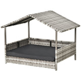 Rattan Dog House with Canopy, Wicker Dog Bed with Water-Resistant Cushion, for Small and Medium Breeds