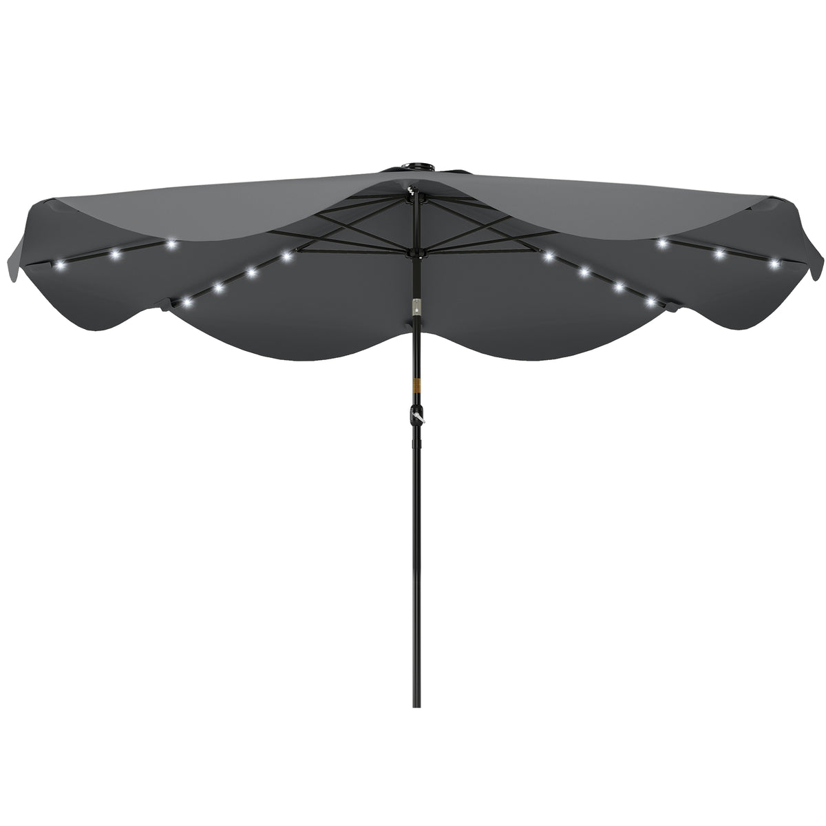 Solar Patio Umbrella with LED and Tilt, Outdoor Market Table Umbrella Parasol with Crank, 10 x 10 ft
