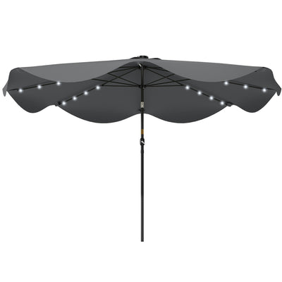 Solar Patio Umbrella with LED and Tilt, Outdoor Market Table Umbrella Parasol with Crank, 10 x 10 ft