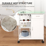 Rolling Kitchen Cart, Bar Cart on Wheels with Wine Rack, Drawer, Open Shelves, Kitchen Island with Storage