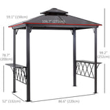 Outdoor Hardtop Grill Gazebo Cooking BBQ Canopy w/ 6 Hooks for Utensils and Double Vented PC Roof