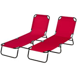 Set of 2 Folding Outdoor Lounge Chair, Sun Tanning Chairs with Reclining Back, Breathable Mesh for Beach Patio