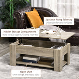 Table basse relevable avec compartiment de rangement dissimulé et étagère ouverte