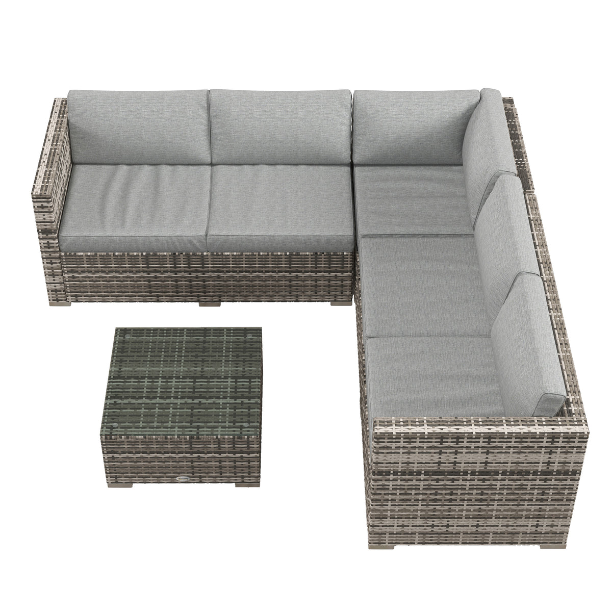 Ensemble de mobilier de conversation extérieur 4 pièces en rotin et osier avec canapé d'angle, causeuses et table à café avec coussins